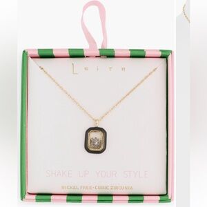 Leith Black and Gold Shaky Crystal Rectangle Pendant Necklace - NIB